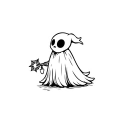 Whimsical apparition clutching a star shaped trinket against simple backdrop conveying