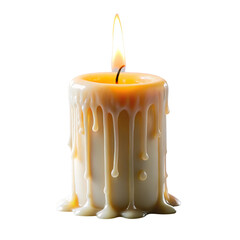 Lit Candle with Dripping Wax on Transparent Background in High Resolution