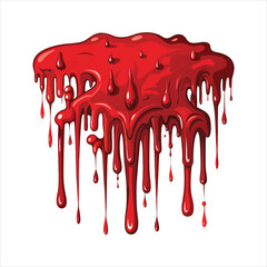 Viscous red blood dripping liquid substance flowing downward abstract shape