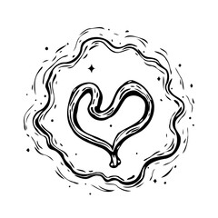 Whimsical Heart Outline Surrounded by Swirling Ink-Like Lines, Emitting a Sense of Artistic