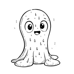 Whimsical water droplet character illustration with charming facial features and playful liquid