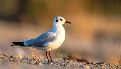 Obraz premium A seagull standing on a beach at sunrise
