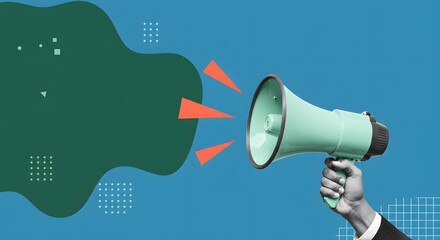 Hand Holding a Loudspeaker: Digital Marketing and Public Announcement Concept