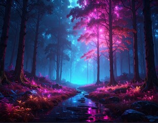 Obraz premium Futuristic Glowing Neon Jungle Clearing