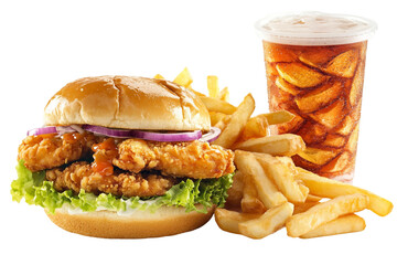 Burger combo deals with prizes isolated on transparent background