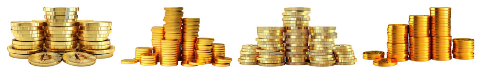 PNG Stacks of golden coins, element set on transparent background