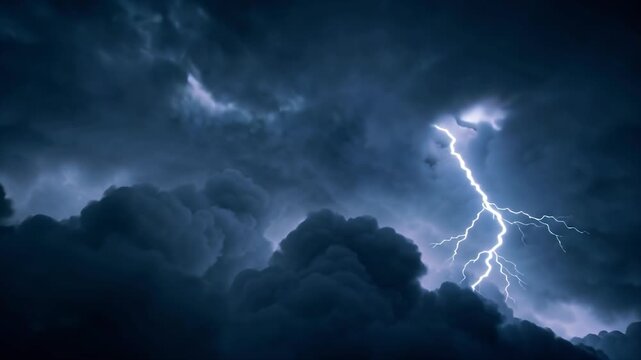 Dramatic storm with lightning strikes illuminating dark clouds, perfect for weather reports or climate change visuals during turbulent times