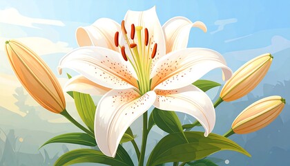 Beautiful white lily blossoms