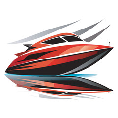 Modern Red Speedboat Illustration – Luxury Yacht Vector on Water