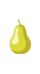 A single yellow pear with a stem on a white background.