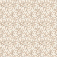 Seamless pattern with leaves. Branches and leaves. Ivory background. Cute pattern with beige leaves. Floral endless pattern plants. Elegant template for fashion prints. Vector texture. Tropic floral.
