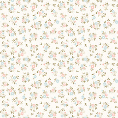 Cute floral pattern. Delicate flowers on white background. Printing with small pastel flowers. Ditsy print. Seamless vector texture. Spring bouquet. Vintage template for fashion prints. Stock vector

