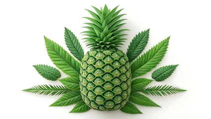 Green pineapple made entirely of leaves symbolizing tropical fruit in eco natural design
