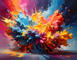 A vibrant explosion of color, showcasing dynamic paint splatters in a wide array of hues.