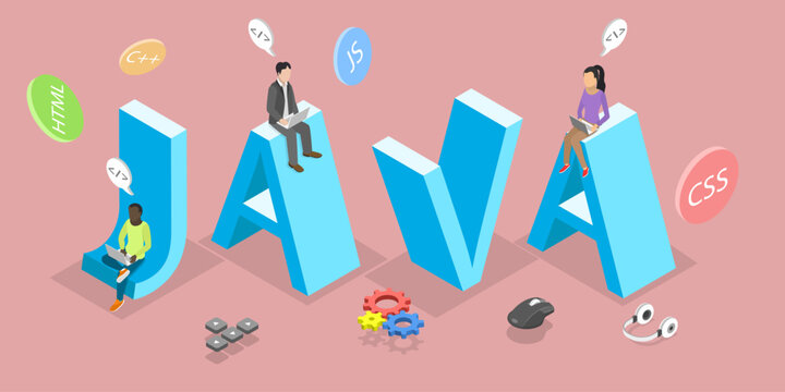 3D Isometric Flat Vector Illustration of Java, Advertisement For Special Programming Language And Computing Platform.