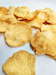 A Pile of Homemade Gendar Crackers, Indonesian Traditional Rice Chips