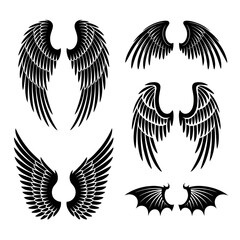 Collection of Angelic and Demonic Wings:  Vector Graphic Design Elements, Dark Fantasy Style.