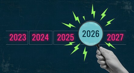 Hand Holding Magnifying Glass to 2026: Business Planning and Future Vision Concept