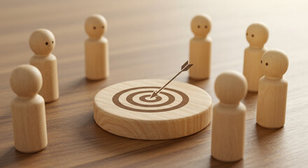 Team achieving collective goals with arrow hitting bullseye on target, symbolizing success