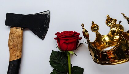Axe, rose, crown