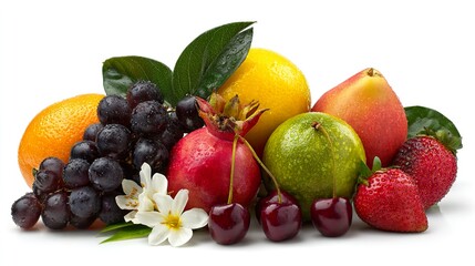 Fresh Mixed Fruits isolated on white background.