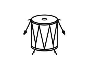 A simple, outlined illustration of a traditional drum, showcasing its basic form and features.