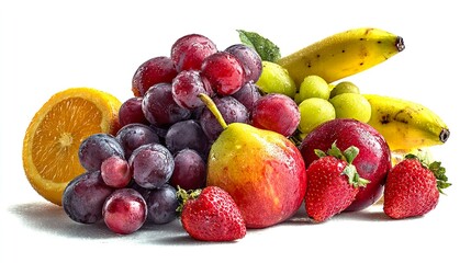 Fresh Mixed Fruits isolated on white background.