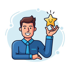 Man holding a smiling star with a happy expression.