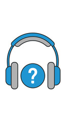 Blue headphones with a question mark symbol.