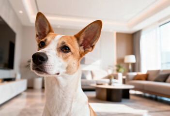 an attentive dog posing for the camera