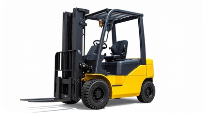 Yellow Forklift Truck Isolated on White Background for Industrial Use