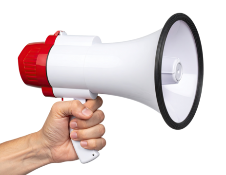 Hand holding a white megaphone (2)