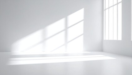 Empty gray studio room with abstract white background and blurred backdrop for product presentation, featuring window shadows