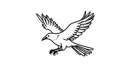 Obraz premium A stylized line drawing of a crow in flight against a plain white background.