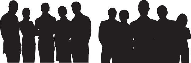Collection of diverse businessman silhouettes in various poses isolated on white background