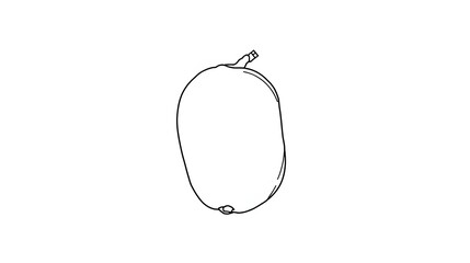 Mango Illustration: A simple, elegant black-and-white line illustration of a ripe mango fruit, showcasing its characteristic shape and smooth skin in a clean, minimalist style.