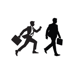 Silhouette of a business person walking with a briefcase isolated on white background