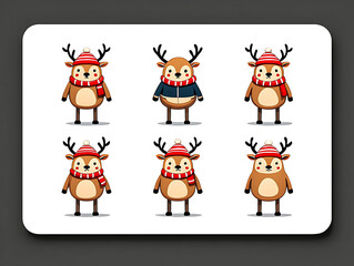 Fototapeta premium Christmas Reindeer Cartoon Characters in Winter Attire Group of Festive Animals Holiday Season Vector Illustration Graphic Design
