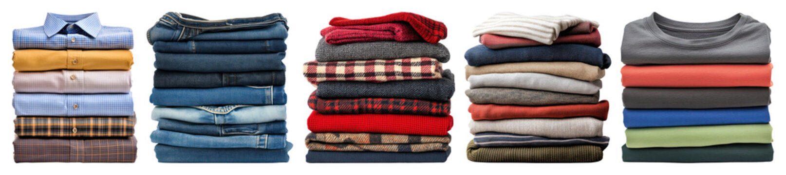 PNG Neatly folded colorful clothes, element set on transparent background