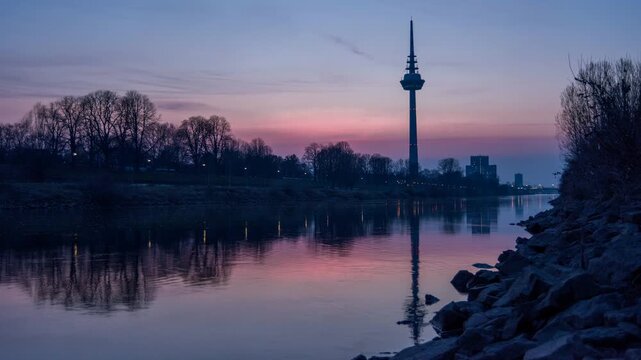 Timelapse of Mannheim Cityscape at Dusk