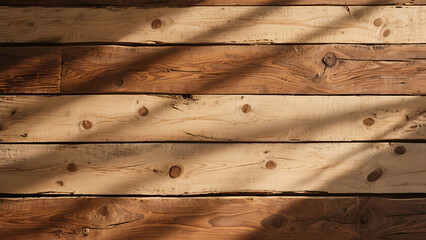 Naklejka premium A close up of a wooden wall with light and shadow creating a textured and rustic appearance overall