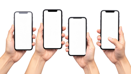 Four hands holding blank phones