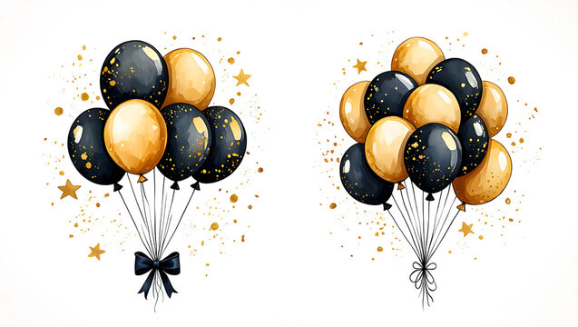 Elegant Black and Gold Balloons for Celebration Decor and Party Themes with Festive Sprinkles