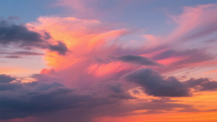Fototapeta premium Vibrant sunset sky filled with pink orange and gray clouds creating a beautiful atmospheric scene