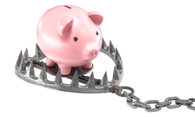 Piggy bank 3d isolated dangerous bear trap