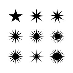 Nine Abstract Starburst Shapes: Minimalist Line Art Design Elements for Branding and Web Design.