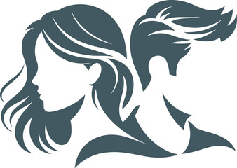Male and female profile silhouette illustration for beauty, fashion, hairstyle, personal care, gender identity, minimalist design, and vector art themes.