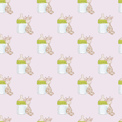 Seamless childish pattern with funny animals faces . Creative kids texture for fabric, wrapping, textile, wallpaper, apparel