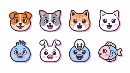 Cute pastel pet emoji pack with expressive animal heads – Perfect for social media stickers, branding, or mobile app design