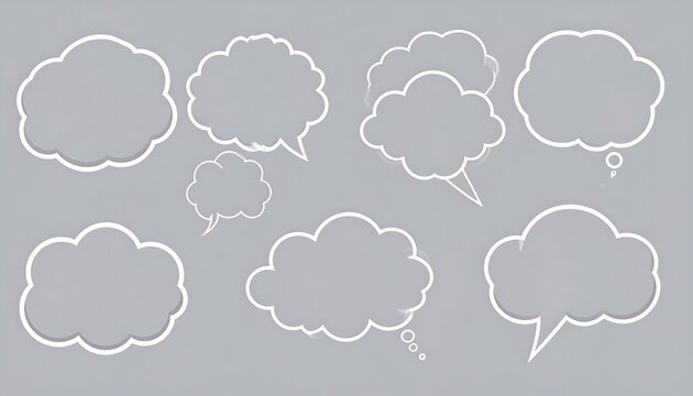 A collection of various blank speech and thought bubbles in a simple design on a muted gray background.